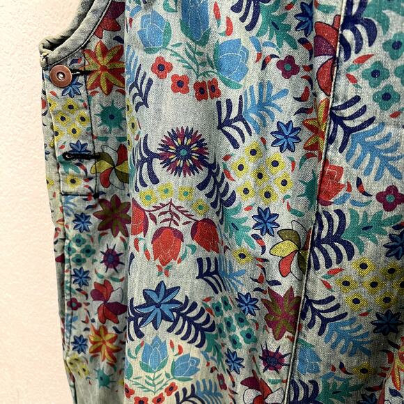 MONTHORIGIN Womens XL Art to Wear Floral Print Denim Wide Leg Jumpsuit Lagenlook - Picture 5 of 6